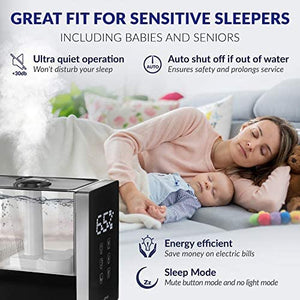 Air Humidifier for Bedroom Top Fill 6L Large Capacity for Large Room Warm& Cool Mist Ultrasonic Humidifier with Humidistat, Essential Oil Diffuser for Home, Living Room, Baby Room - 40H Humidifying